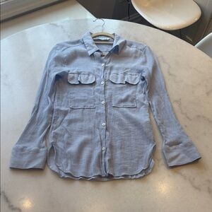 Zara Pale Blue crinkle texture Button-Front Shirt with Chest Flaps